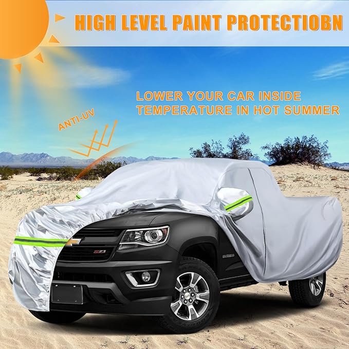 Waterproof Car Covers Replace for 2005-2024 Toyota Tacoma/Ford Ranger Crew Cab 6ft, 6 Layers Silver All Weather Car Cover with Zipper Door & Windproof Bands for Snow Rain Dust Protection