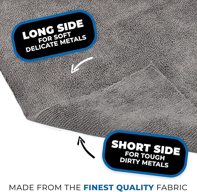 The Rag Company - Mini-Miner - Professional Metal Polishing Microfiber Towels for Cars, Safe on High-End Wheels and Soft Metals, 70/30 Blend, Dual-Pile, 365gsm, 10in x 10in, Grey (4-Pack)