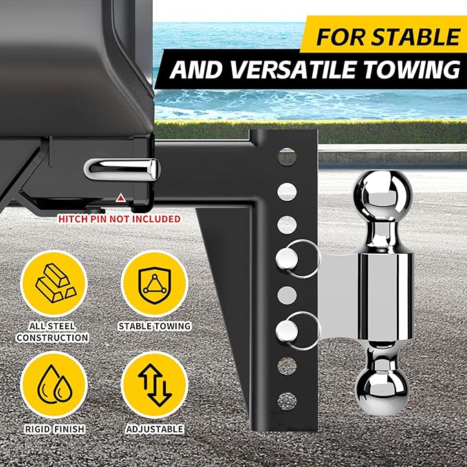 MaxxHaul 70380 Adjustable Dual Ball Mount – 12,000 lb & 8,000 lb Towing Capacity, 6‑1/2" Drop / 7‑1/2" Rise, Dual Hitch Balls (2" & 2‑5/16"), Fits 2" Receiver, Heavy‑Duty All‑Steel Construction