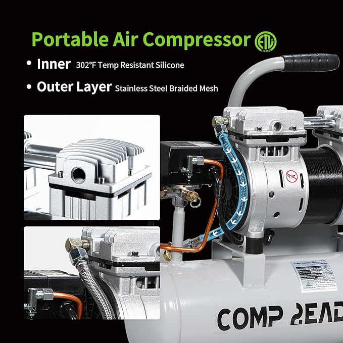 6 Gallon Portable Air Compressor 1HP 2.5 CFM@90PSI 60dB Ultra Quiet Oil Free Air Compressor Ideal for Tire Inflation Pneumatic Tool Spray Painting