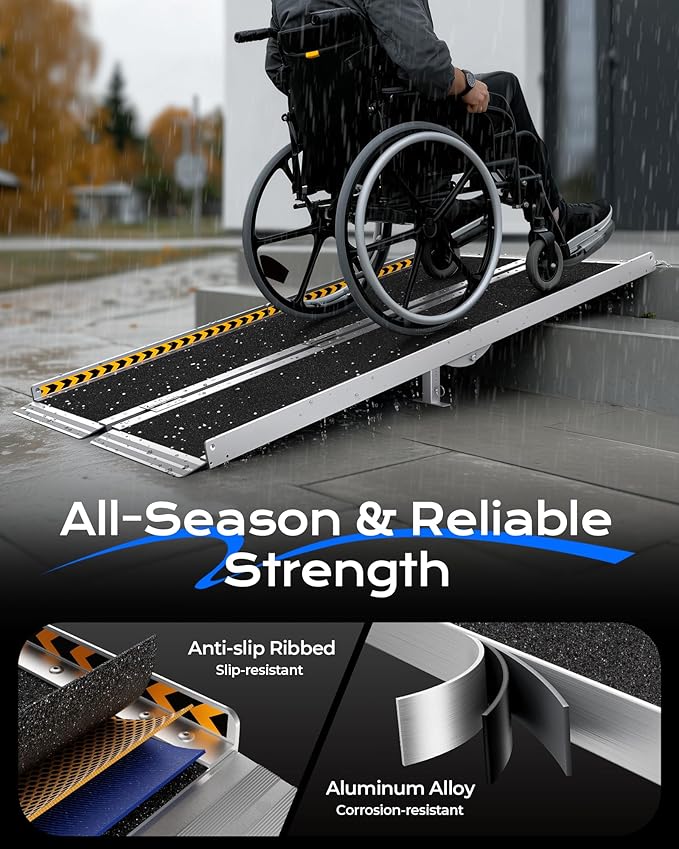 Wheelchair Ramp 6ft, Non-Skid Aluminum Folding Ramps for Wheelchairs for Home Steps, 800 LBS Capacity Handicap Wheel Chair Ramp for Doorway, Homes, Threshold, Entry, Stairs 72" Lx 29.2" Wx2H