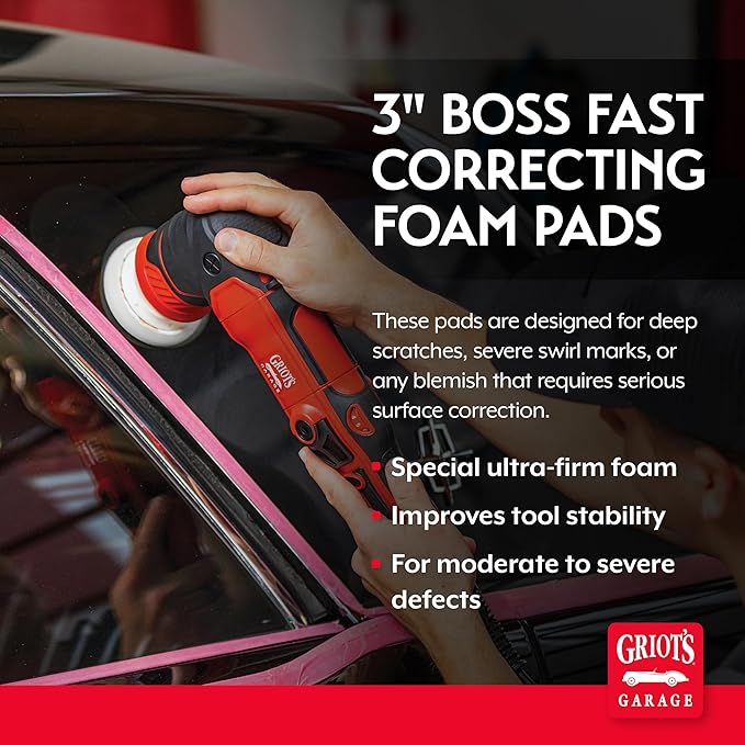 Griot's Garage BOSS 3" Fast Correcting Foam Pads for Car Polishing and Detailing, Buffing Pads for Moderate to Severe Scratch Removal, Set of 3