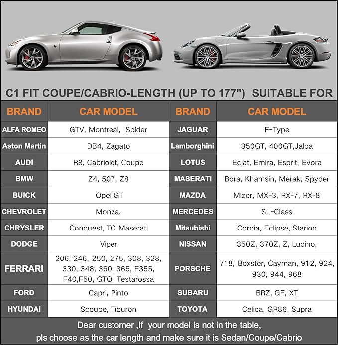 Kayme 7 Layers Car Cover Waterproof All Weather for Coupe, Outdoor Full Cover Universal Fit for Porsche 718 Cayman Boxster, Nissan 350Z 370Z, Jaguar F Type, Subaru BRZ, Toyota 86, Etc (Up to 177 inch)