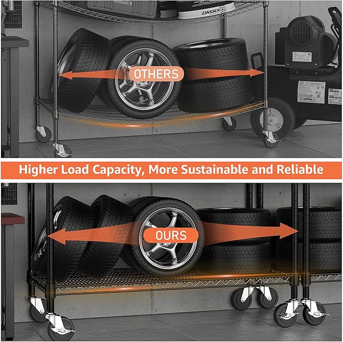 M MZG 53" W Storage Shelves 1760LBS 4 Tier Metal Shelving Unit with Wheels Heavy Duty Garage Shelving Adjustable Wire Shelves for Pantry,Kitchen,Garage,Basement,Black 23.6" D x 53.2" W x 73.6" H