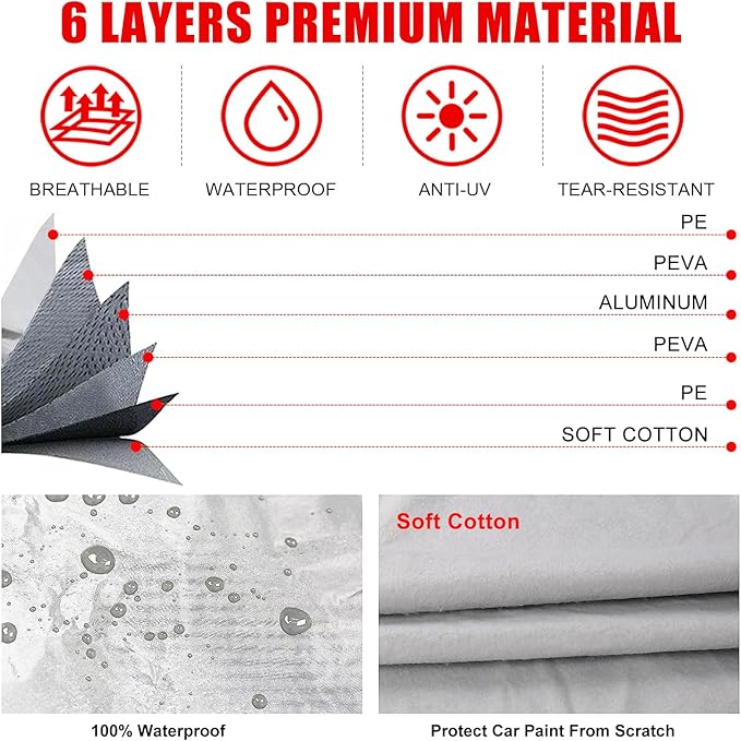 Waterproof Car Covers Replace for 2018-2025 Lexus LC 500 500h, 6 Layers All Weather Custom-fit Car Cover with Zipper Door & 18 Ponit Windproof Bands for Snow Rain Dust Hail Protection