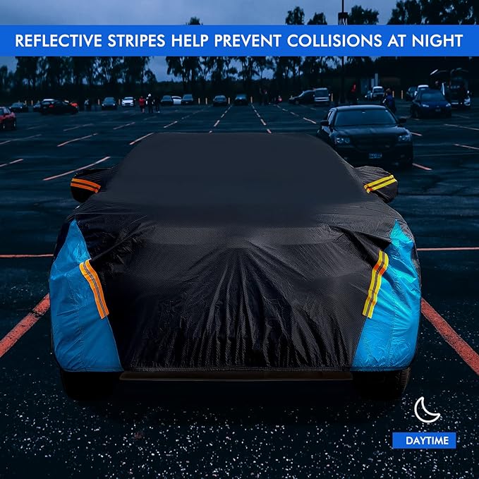 Car Cover Waterproof All Weather for Automobiles, 6 Layers Outdoor Full Exterior Cover Rain Sun UV Snowproof Protection with Zipper Cotton, Mirror Pocket for SUV (173-183 inch)