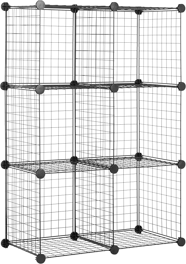 Amazon Basics 6 Cube Wire Grid Storage Organizer, Stackable Cubes, Cubby Bookcase, Display Shelf, 14" D x 14" W x 14" H, Black