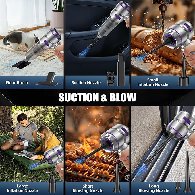 Car Vacuum Cleaner High Power - 22000PA Portable Car Vacuums 4 in 1 Compressed Air Duster & Blower Hand Held Vacuum Cordless with Brushless Motor for Cars Home Office Camping Ideal Gifts for Men women