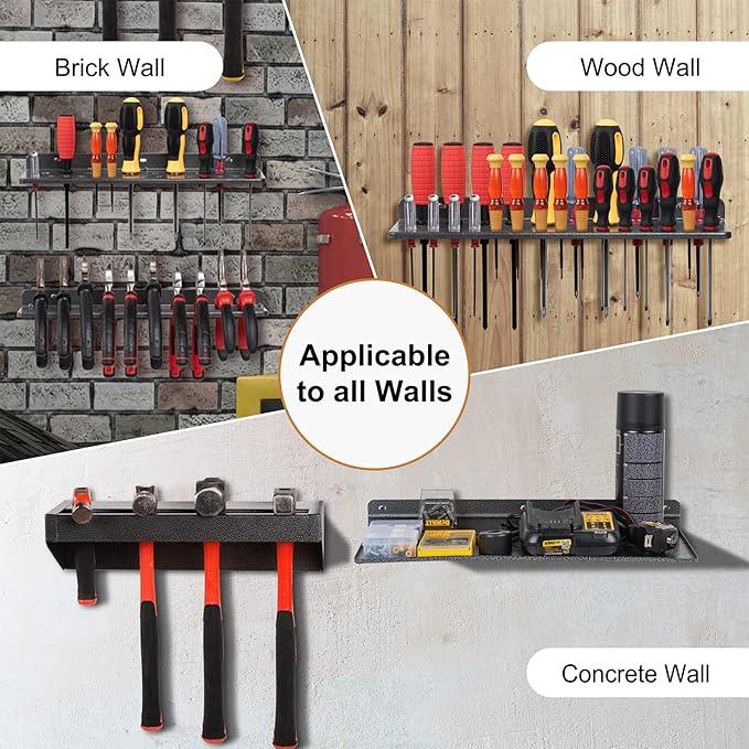 AHOWPD Screwdriver Organizer, Metal Plier Organizer Hammer Rack Screwdriver Holder Hand Tool Organizer and Storage Rack Wall Mount for Garage Workshop Workbench - 4 Pack