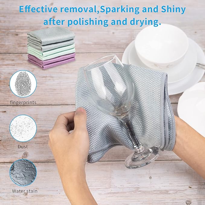 Nano Streak Free Magic Microfiber Cleaning Cloths Easy Clean Nanoscale,Fish Scale Window Mirror Glass Car Stainless Steel Cleaning,Lint Free Dish cloth Wine Glass Polishing Towel,Reusable,Pack 6,Mix
