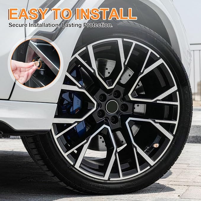 JUSTTOP 4 Pack Handmade Crystal Rhinestone Car Tire Valve Stem Caps, Car Wheel Tire Valve, Attractive Dustproof Bling Car Accessories, Universal for Cars, Trucks and Motorcycles-Orange