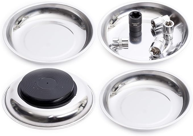 EHOMEA2Z Magnetic Bowl For Screws (4Pc),Magnetic Bowls For Holding Nuts and Bolts, Small Parts,Pins,Tools,Plate,Dish,Set,Tray,Round 6")