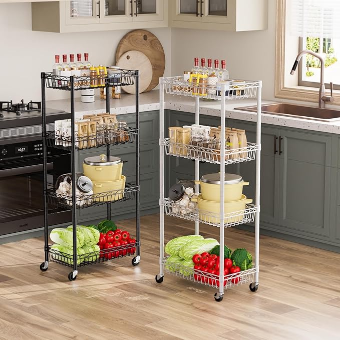 Golpart 4 Tier Shelf Wire Shelving Unit Adjustable Storage Shelves Big Basket Rack Standing Units for Kitchen Closet Laundry Bathroom Organizers Metal Pantry Mesh 10" D x 16" W x 55" H Black
