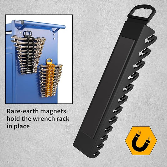 Wrench Organizer for Tool Box, 2 Pack Magnetic Wrench Holders with Handle, SAE & Metric Wrench Rack for Tool Box Drawer Storage