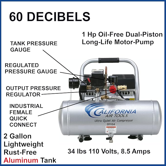 California Air Tools 2010A Ultra Quiet Air Compressor + Estwing E1450PVCR 1/4" x 50' PVC / Rubber Hybrid Air Hose Bundle