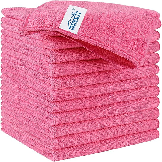 HOMEXCEL Pink Microfiber Cleaning Cloth, 12 Pack Premium Microfiber Towels for Cars, Lint Free, Scratch-Free, Highly Absorbent, Reusable Cleaning Rags for Car, Household, Kitchen, Window, 11.5"X11.5"