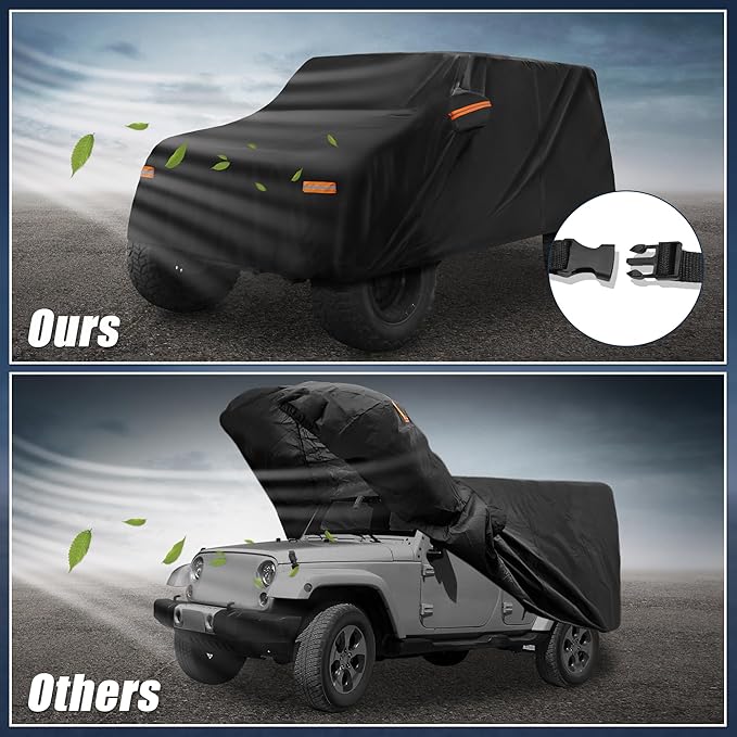 X AUTOHAUX Car Cover for Jeep Wrangler 2DR 2007-2017 Aluminum Film Outdoor Waterproof Sun Rain Snow Hail Protection with Driver Door Zipper