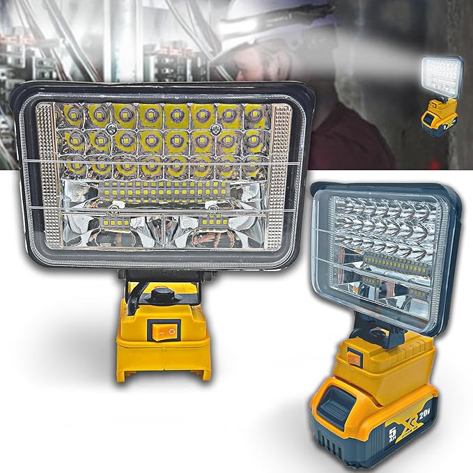Cordless LED Work Light for Dewalt 20V Battery，90W 5400ML LED Wide Beam Flood Light with Two USB Charging Port Light for Emergency,Workshop,Garage.(No Battery)