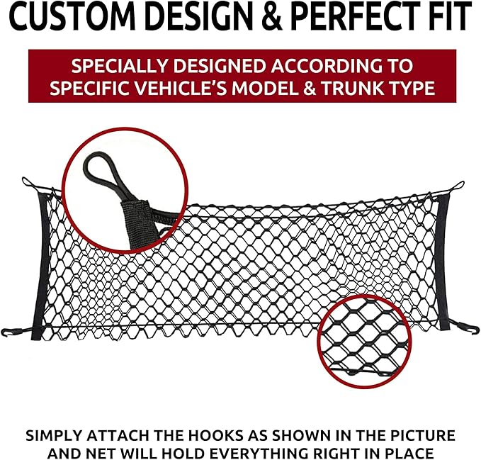 Envelope Style Trunk Mesh Cargo Net for Infiniti JX35 QX60 + HYBRID 2013 - 2025, Automotive Exterior Accessories - Car Trunk Storage Organizers, Cargo Bed Net for Car, Smart Vehicle Storage Organizer