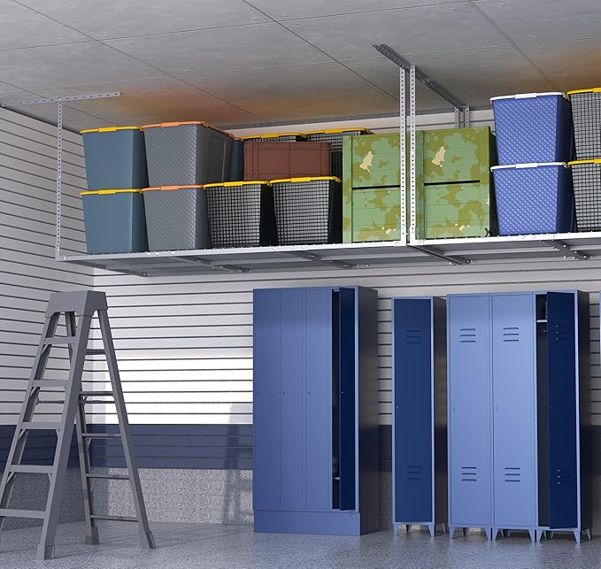 Soywey 3 x 6FT Overhead Garage Storage Rack,Adjustable Ceiling Storage Racks,Garage Shelving Heavy Duty Storage Organizer System,Load 500LBS Weight(White)