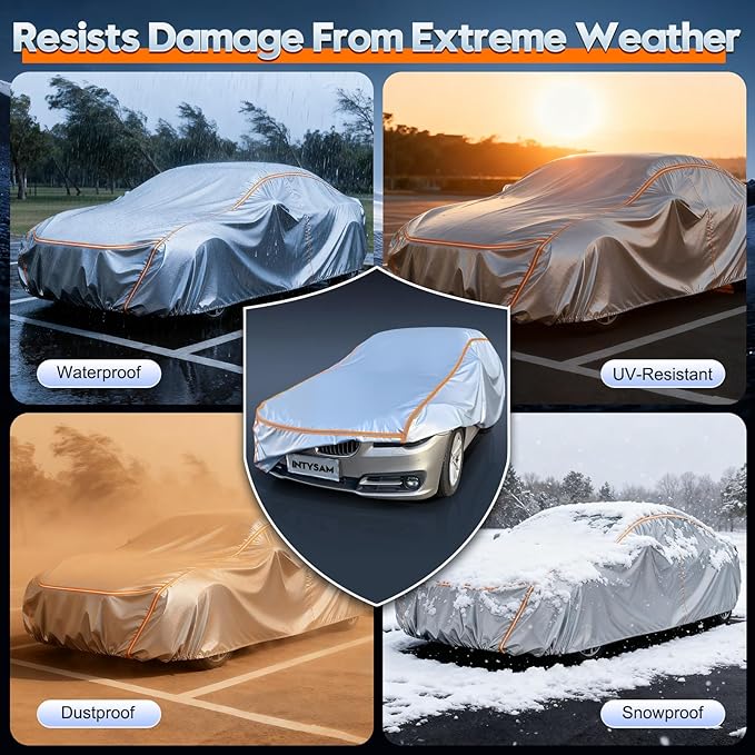 INTISAM Car Cover Waterproof All Weather 5 S Quick Install for Toyota Highlander,Ford Explorer,Jeep Grand Cherokee,Honda Pilot Automobiles Universal Fit SUV/MPV Length 191-201 Inch 6-Layer 500D Cover
