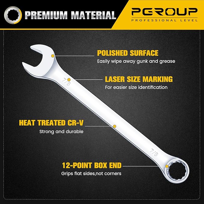 14 Piece Combination Wrench Set,1/4”-15/16” SAE Wrench Set, Open End and 12-Point Box End Wrenches, CR-V Steel Mirror Chrome Polished, With Wrench Roll