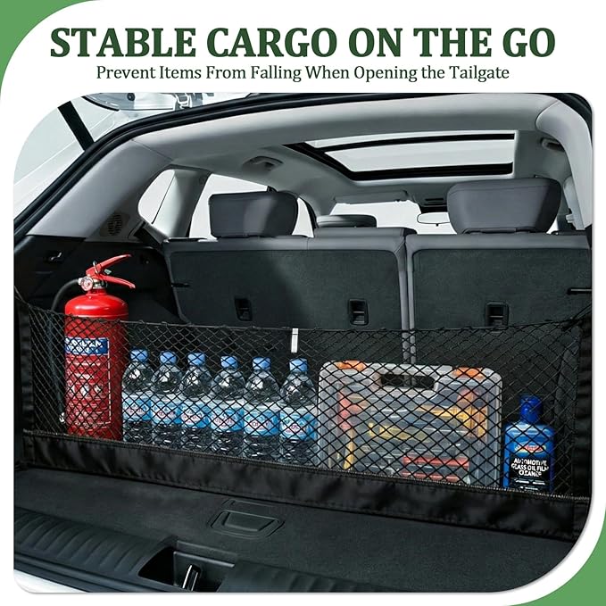 3-Layer Cargo Net for Chevrolet Tahoe, GMC Yukon, Cadillac Escalade 2015-2020, Zipper Bag Trunk Net for SUV, Heavy Duty Oxford Cargo Organizer Storage Nets with Carabiners