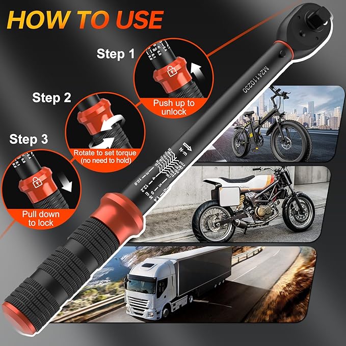 Upgraded Torque Wrench Set 8PCS, 1/4 3/8 1/2 inch Drive Click Torque Wrench, 10-230in.lb, 5-50ft.lb, 10-180ft.lb, 72-Tooth Dual Scale, ±3% Accuracy, 5 Adapters, for Bike, Moto, Car Repair and Maint