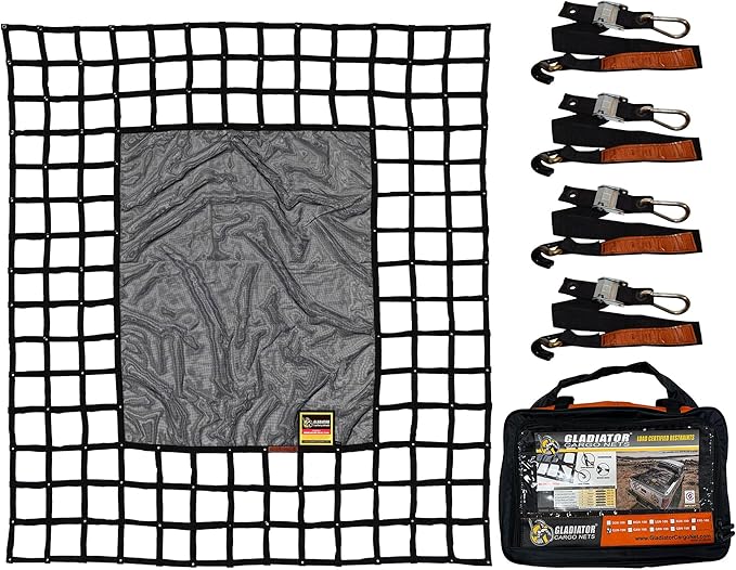 Gladiator Cargo GearSafetyWeb Cargo Net - Heavy Duty, Truck Bed Organizer- Bed Cover-tie Down-Adjustable- Trailers, Camping-Large (LSW-100) 8.75' x 10'