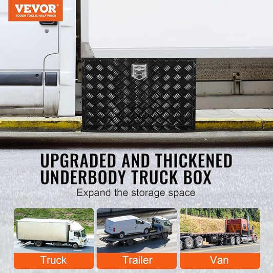 VEVOR Underbody Truck Box, 48" x 24" x 24" Pickup Storage Box, Heavy Duty Aluminum Diamond Plate Tool Box with Lock and Keys, Waterproof Trailer Storage Box with T-Handle Latch for Truck, Van, Trailer