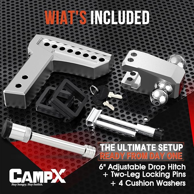 Adjustable Trailer Hitch Fits 2" Receiver, 6" Drop & Rise, Dual Solid Ball 2" and 2-5/16"(18,500 LBS GTW), Heavy Duty Aluminum Tow Hitch