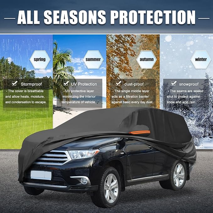 X AUTOHAUX Car Cover for Toyota Highlander 210D-PU Outdoor Full Car Cover All Weather with Door Zipper for Waterproof Windproof Sun Rain Snow Protection