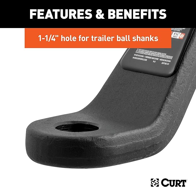 CURT 45460 Commercial Duty Forged Trailer Hitch Ball Mount, 2-1/2-Inch Receiver, 20,000 lbs, 1-1/4-Inch Hole, 8-Inch Drop