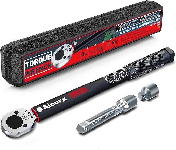 1/2" Drive Torque Wrench, 8-168 Ft.-Lb. Click Torque Wrench, 72 Tooth Dual-Direction Adjustable, Dual Scale, ±3% Accuracy, for Bicycle, Motorcycle, Automotive Repair and Maintenance