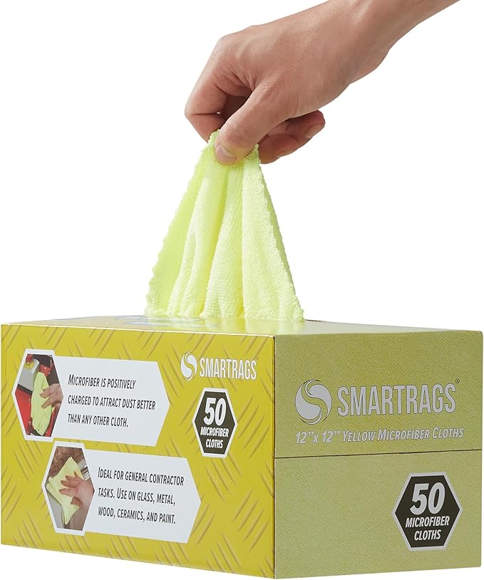 Arkwright Smart Rags in Box - (Bulk Case of 400) Lint Free Microfiber Cleaning Cloth, Scratch & Streak-Free, Dispensable Wash Towels for Cars, Window Glass, and Auto Shop, 12 x 12 in, Yellow