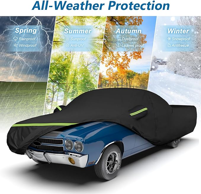 Waterproof Car Covers for Chevrolet El Camino 1964-1967,1978-1987, 420D Oxford Cloth Sun Heat Protection Outdoor Full Covers with Driver Side Zipper Windproof Heavy Duty Weather
