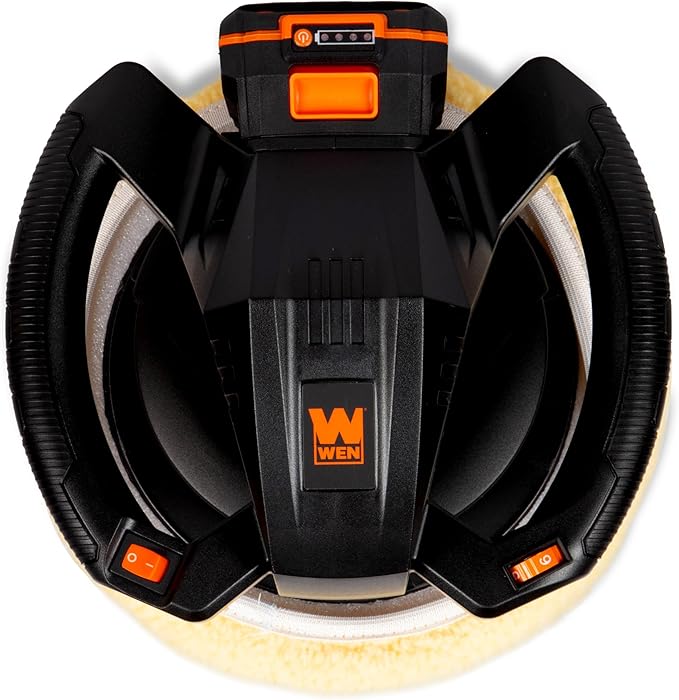 WEN 20V Max Cordless 10-Inch Random Orbital Polisher and Waxer Kit with 2Ah Battery, Charger, and Bonnets (20870)