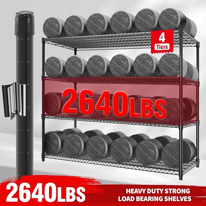 Metal Shelving with Wheels, 2640LBS 4-Tier Heavy Duty Garage Storage Shelves, Adjustable Wire Rack Shelving Unit w/Casters, Rolling Shelf for Home, Workshop, Basement, 74" H×24" D×60" W
