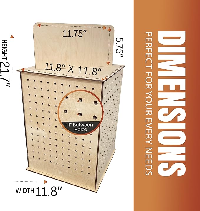 TORCHED DISPLAYS Rotating Display Stand | 22.5 x 16.76-inch | Rotating Organizer Wood Pegboard | Pegboard Display Stand for Craft Shows, Vendor Events, Jewelry, Accessories | Natural