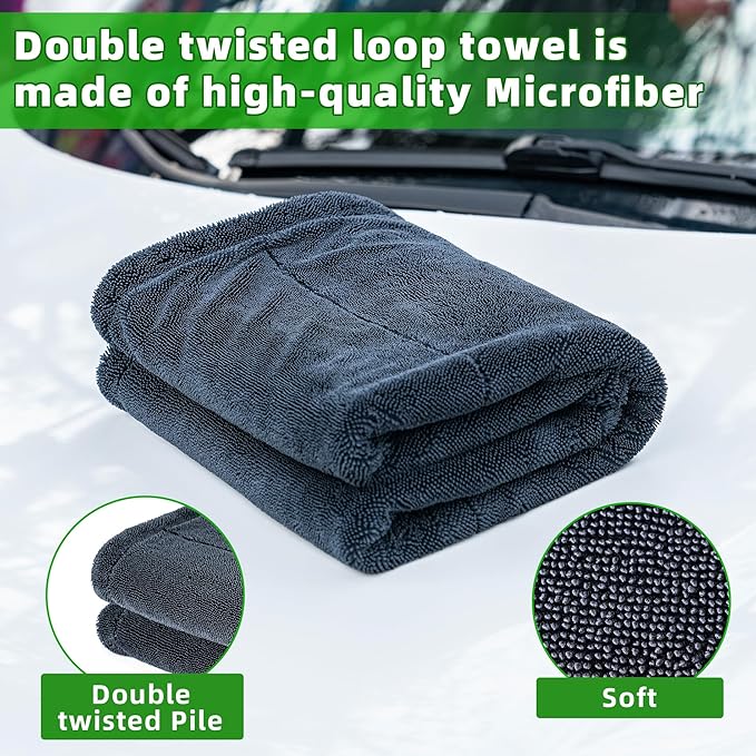 CADONO Huge Microfiber Car Drying Towel, Ultra Absorbent Microfiber Cleaning Cloth for Cars, Bath Towels, No Streaks, Scratches, or Water Spots Double-Twist Pile Design (36"x 24", 1300GSM)