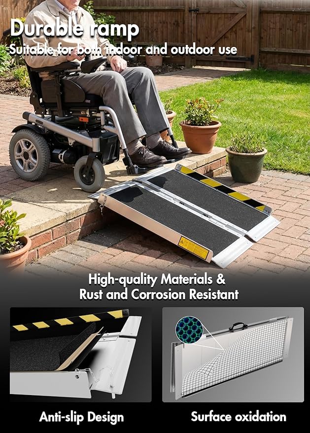 Portable Wheelchair ramp 2FT,Non-Slip Aluminum Threshold ramps for Home Steps,Folding Handicap Ramp,ramps for Home,doorways,Stairs,Weight Capacity up to 800LBS (2FT (Usable Height 2-6 inch))