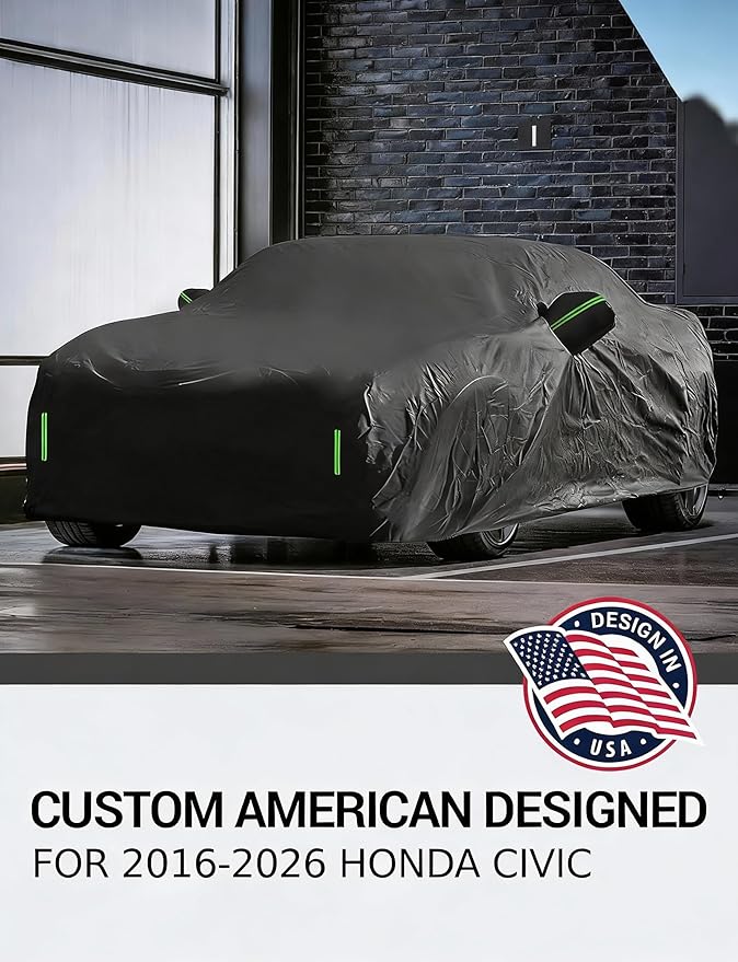 Proadsy Car Cover for Honda Civic 1991-2023 2024 2025 2026, Waterproof All Weather, Windproof Snowproof Rain Hail Sun UV Protection Full Outdoor Indoor Exterior Car Covers, Black