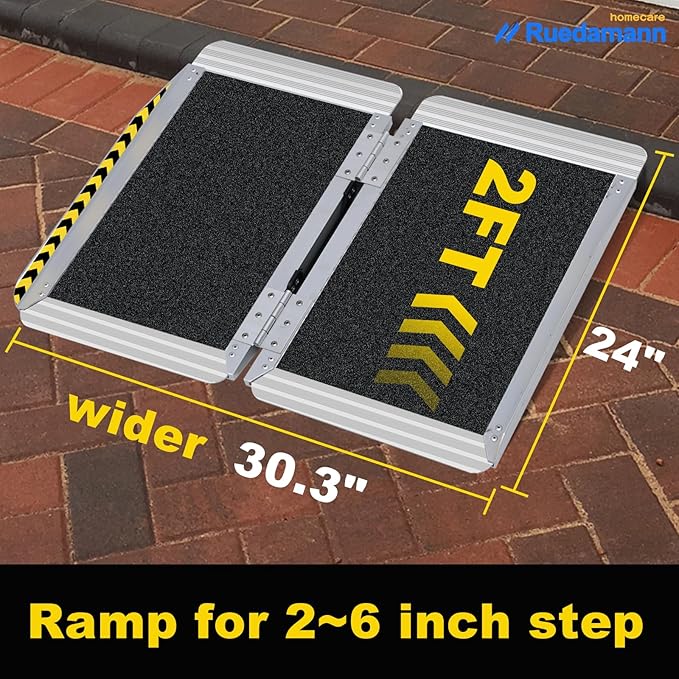 Ruedamann 2 Feet X 30.3" Portable Wheelchair Ramp, Ramps for Wheelchairs for Home with Handle, Wheel chair Ramps for Home Steps, Doorways, Entry, Stairs, Curbs, Porch, Scooters, warehouse trolley cart