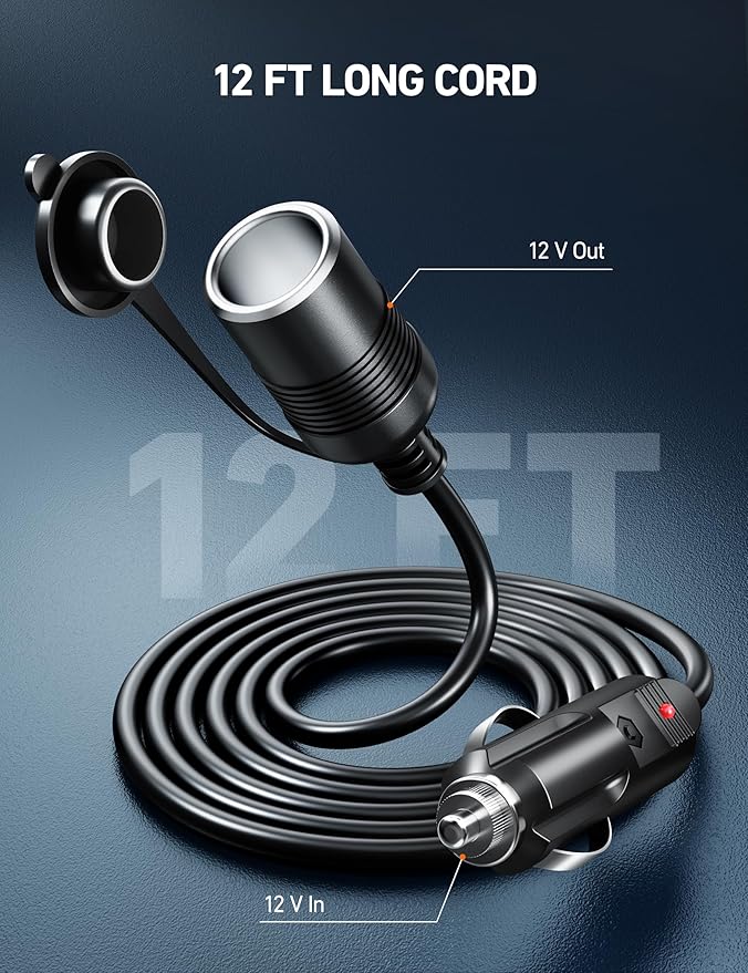 AstroAI Air Compressor Tire Inflator Red and Cigarette Lighter Extension Cord 12FT Bundle