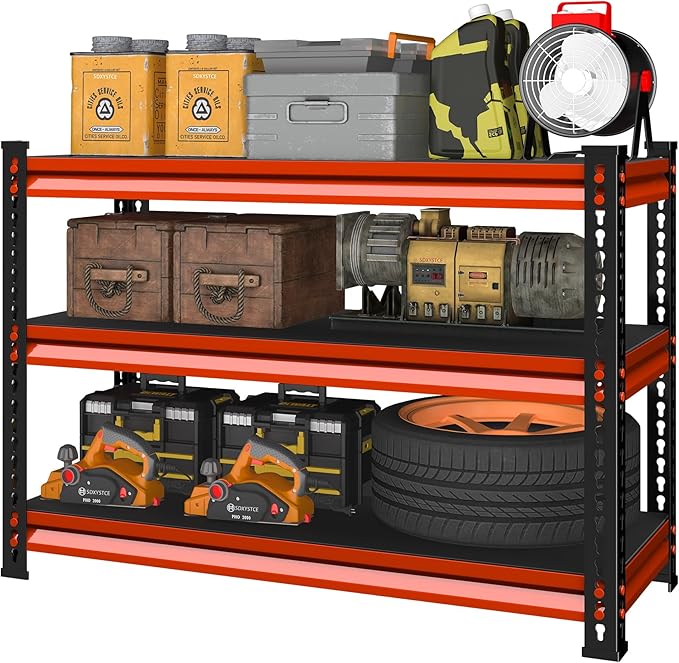 3-Tier Garage Shelving Heavy Duty,40''W x 18''D x 36''H Metal Shelving Unit,1320 lbs Weight Capacity Adjustable Storage Shelves for Retiple Tanks, Aquariums, Pantry,Red