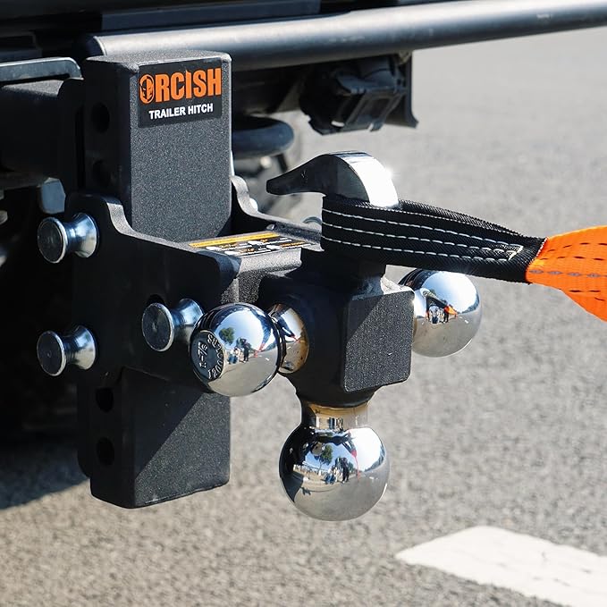 ORCISH Adjustable Rotating Trailer Hitch, 4-in-1 Tri-Ball & Tow Hook, 360° Swivel Ball Mount, 2.5" Receiver with 5" Drop/Rise, Ball Sizes: 1-7/8", 2", 2-5/16", Anti-Theft Lock, Fits Truck SUV RV