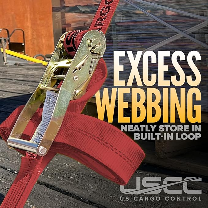 US Cargo Control Wire Hook Ratchet Straps 2 Inch x 30 Foot (10-Pack), 10,000 LBS Break Strength, Ratchet Straps Heavy Duty with Double J Hooks, Red Cargo Tie Downs for Flatbed Trailers and Trucks