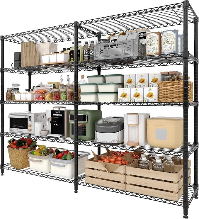 GarveeHome 70" H Storage Shelves 5-Tier L-Shaped Shelving Unit, 1325 LBS Metal Shelves Heavy Duty Shelving Storage Rack Corner Shelf with Adjustable Shelf, for Kitchen Pantry Bedroom