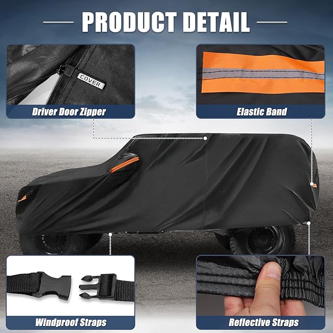 X AUTOHAUX Car Cover for Jeep Wrangler 2DR 2007-2017 Aluminum Film Outdoor Waterproof Sun Rain Snow Hail Protection with Driver Door Zipper