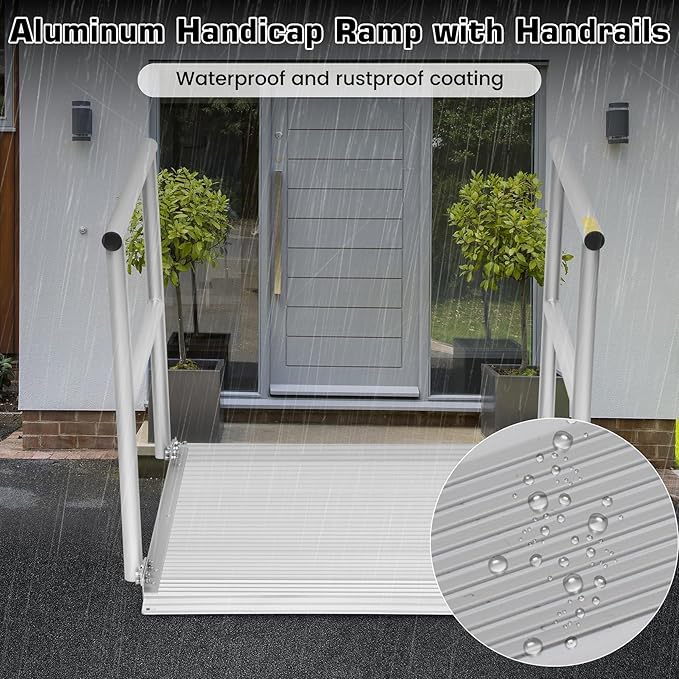 Portable Wheelchair Ramp with Handrails for Home Steps Stairs Curbs, 800 Lbs Capacity Aluminum Handicap Ramps for Wheelchairs, Carts, Scooter, Anti-Slip Surface - 3'L X 36"